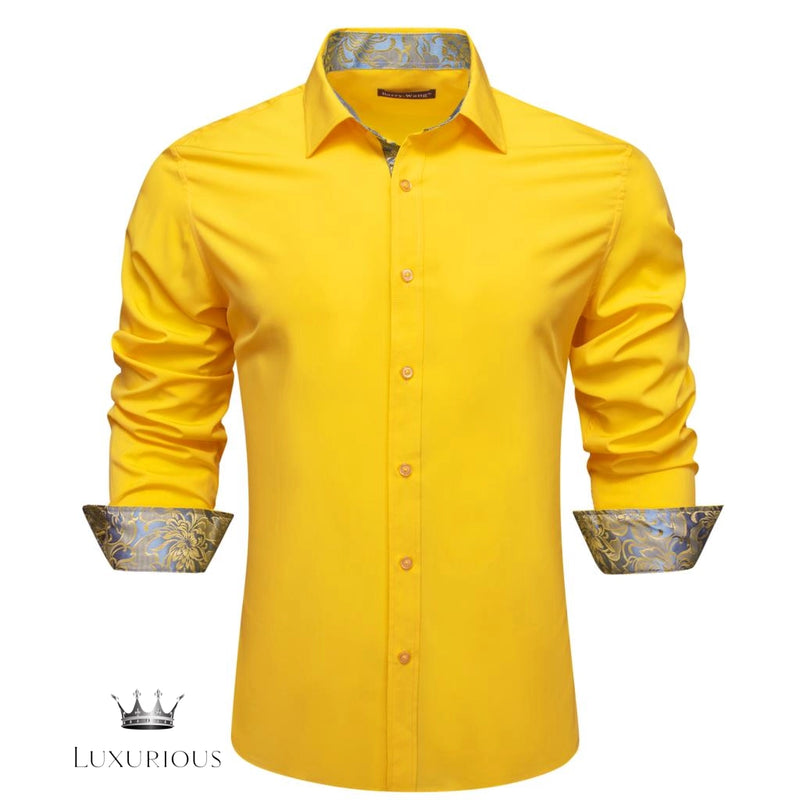 Luxury Silk Long Sleeve Men's Shirt - Slim Fit White with Red Patch Silk Sleeve Shirt Luxurious Weddings