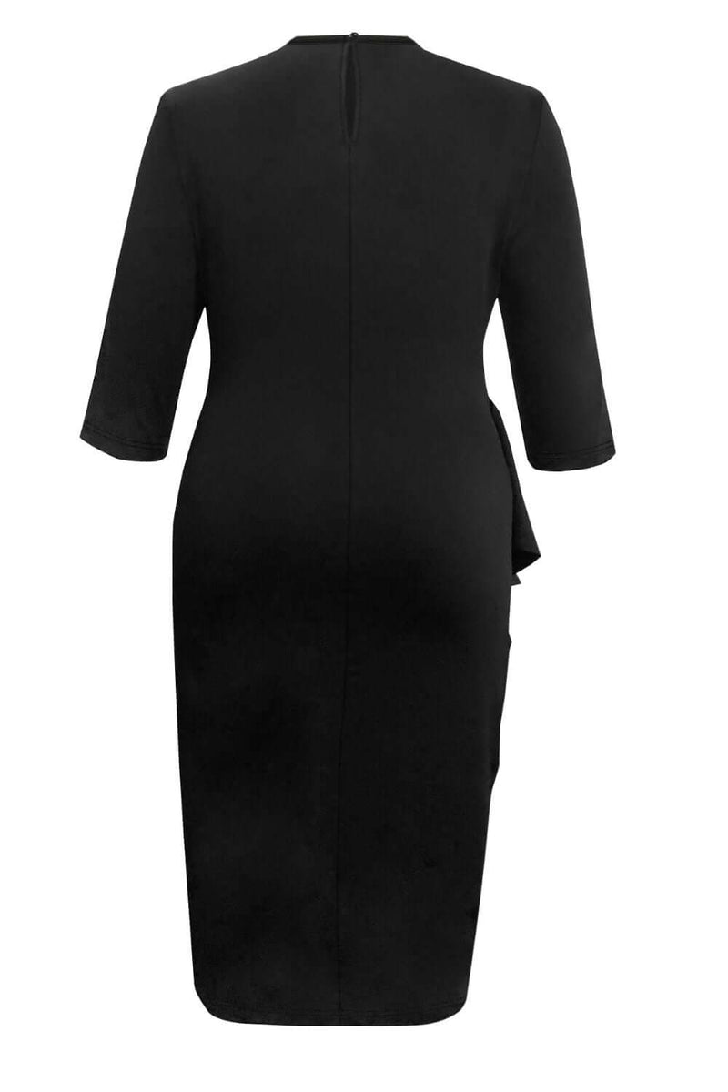 Plus Size Ruffle Trim Round Neck Long Sleeve Dress Midi dresses Luxurious Weddings