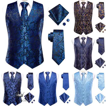 Sky Navy Royal Blue Mens Silk Waistcoat Tie Set waistcoats Luxurious Weddings