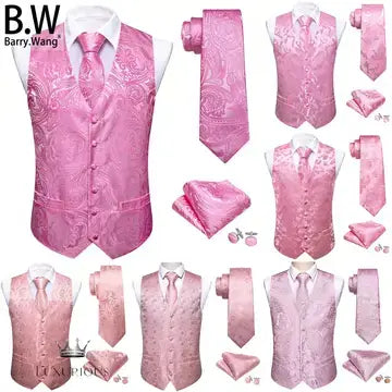 Pink Rose Salmon Silk Men Vest Tie Set Luxurious Weddings
