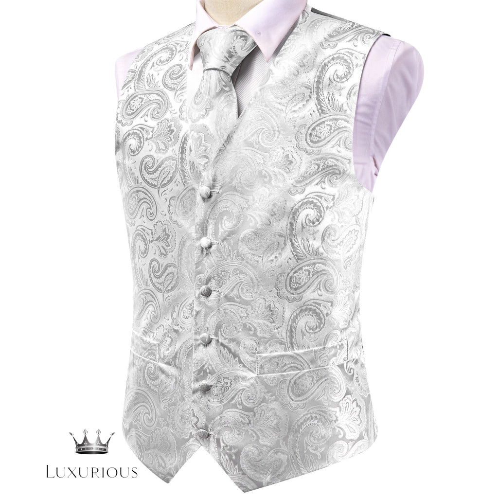 Hi-Tie Luxury Silk Mens Waistcoat Tie Set Luxurious Weddings