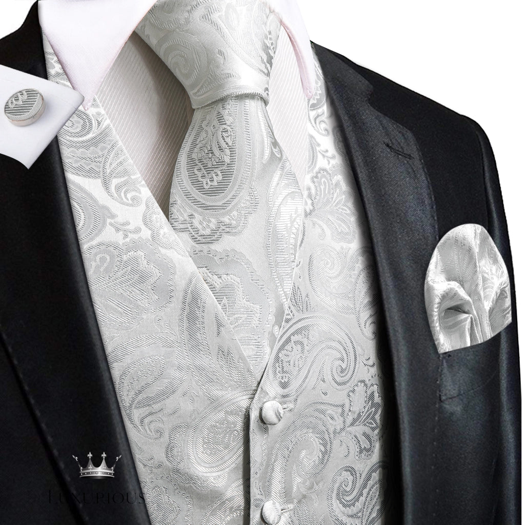 Hi-Tie Luxury Silk Mens Waistcoat Tie Set Luxurious Weddings