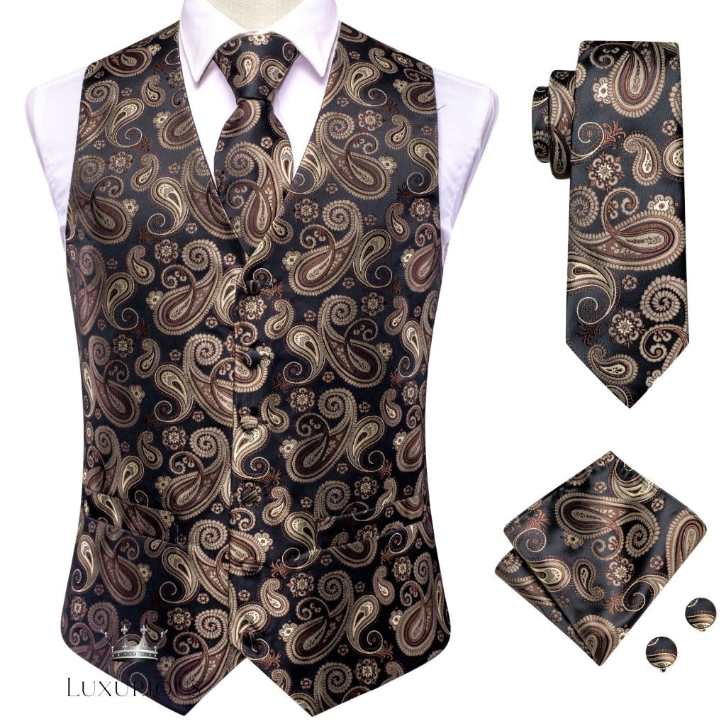 Hi-Tie Luxury Silk Mens Waistcoat Tie Set waistcoats Luxurious Weddings