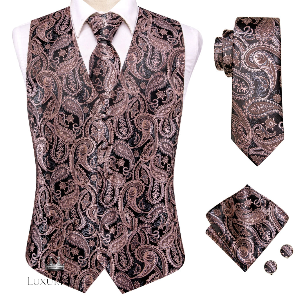 Hi-Tie Luxury Silk Mens Waistcoat Tie Set waistcoats Luxurious Weddings