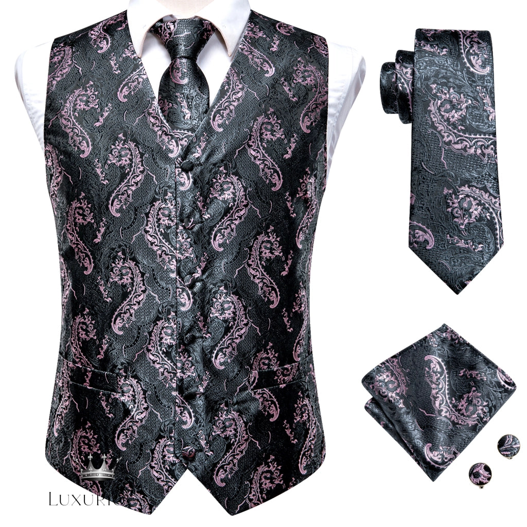 Hi-Tie Luxury Silk Mens Waistcoat Tie Set Luxurious Weddings