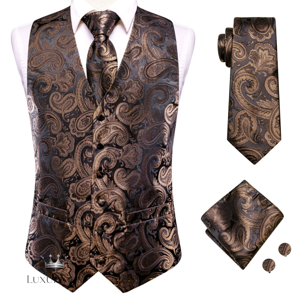 Hi-Tie Luxury Silk Mens Waistcoat Tie Set Luxurious Weddings