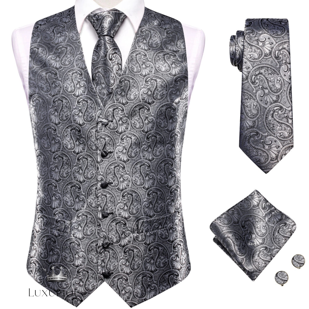 Hi-Tie Luxury Silk Mens Waistcoat Tie Set waistcoats Luxurious Weddings