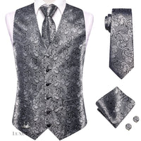 Hi-Tie Luxury Silk Mens Waistcoat Tie Set Luxurious Weddings