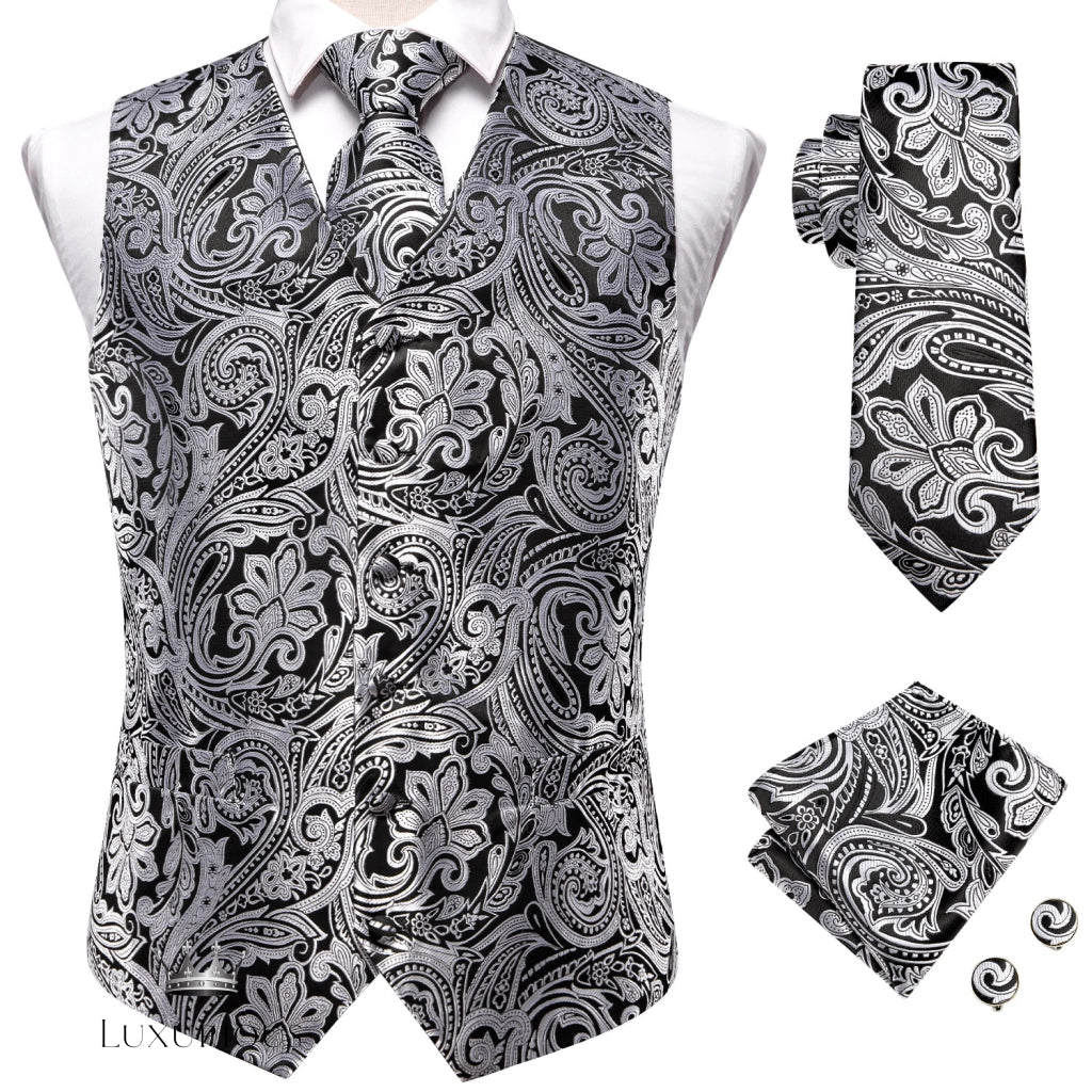 Hi-Tie Luxury Silk Mens Waistcoat Tie Set Luxurious Weddings