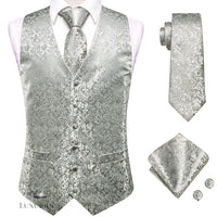 Hi-Tie Luxury Silk Mens Waistcoat Tie Set Luxurious Weddings