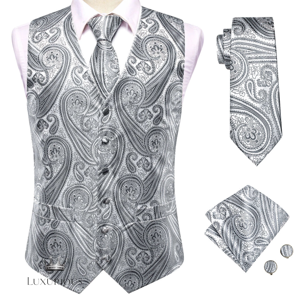 Hi-Tie Luxury Silk Mens Waistcoat Tie Set Luxurious Weddings