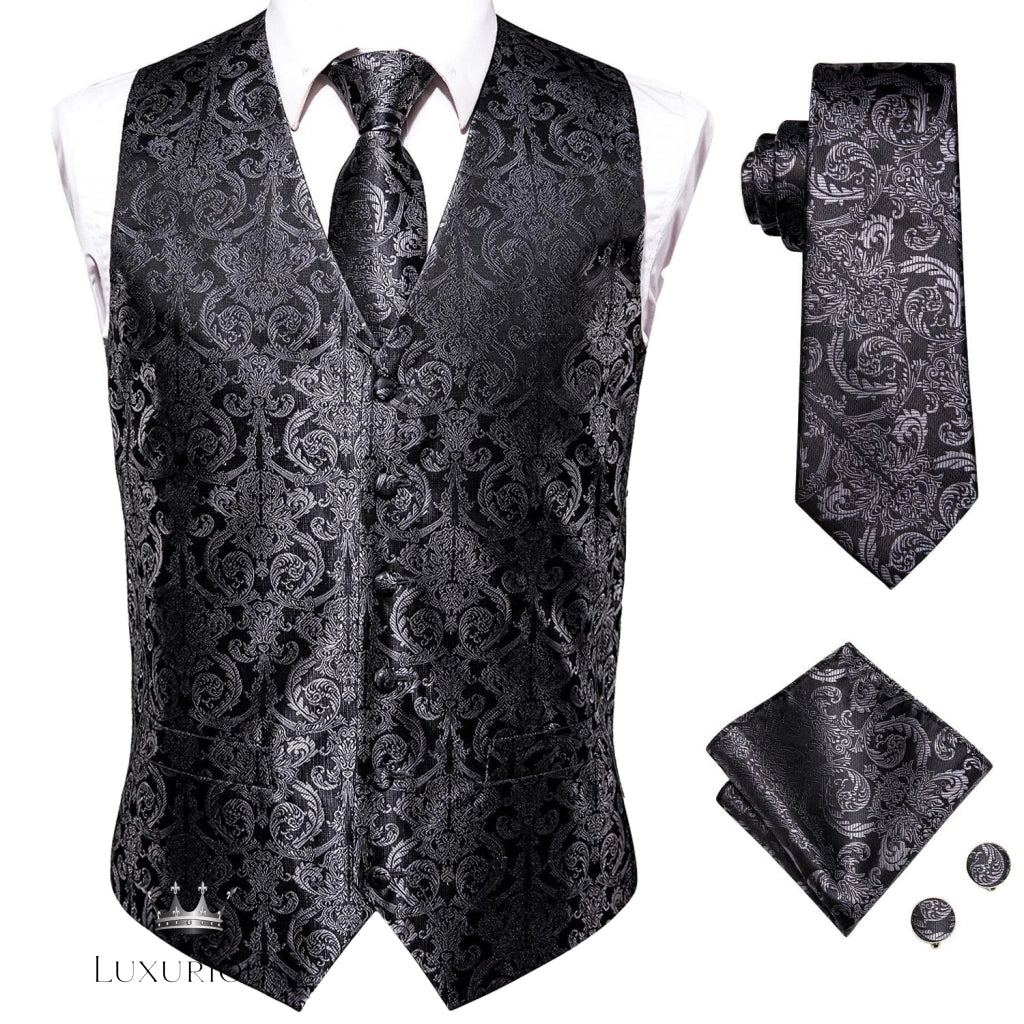 Hi-Tie Luxury Silk Mens Waistcoat Tie Set waistcoats Luxurious Weddings