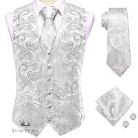 Hi-Tie Luxury Silk Mens Waistcoat Tie Set waistcoats Luxurious Weddings