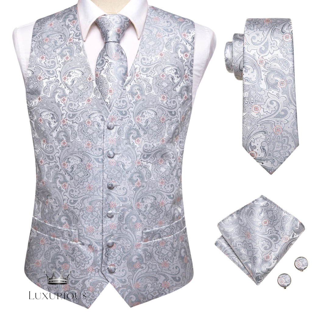 Hi-Tie Luxury Silk Mens Waistcoat Tie Set waistcoats Luxurious Weddings