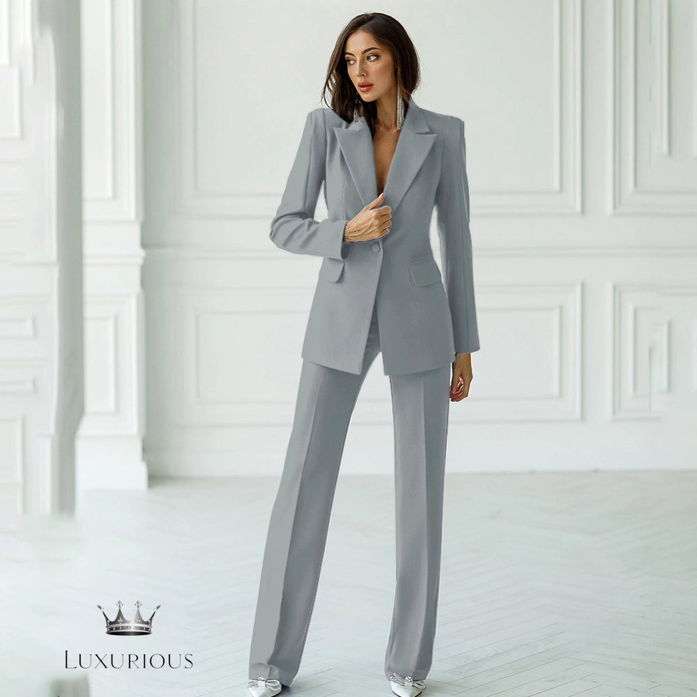 Chic Bow Collar Blazer Suit Set - Elegant Women's Fashion Luxurious Weddings