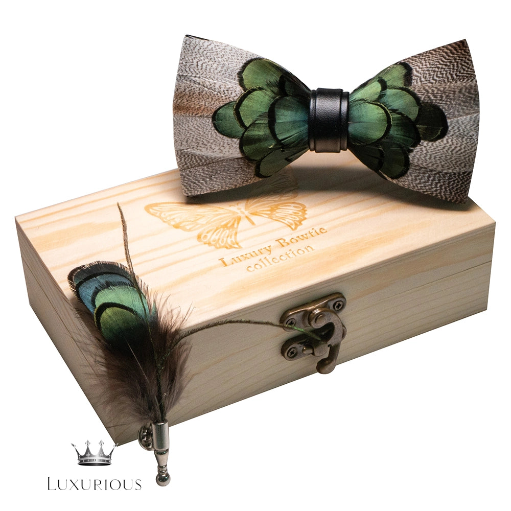 Handmade Luxury Feather Bow Tie Gift Set + Box Luxurious Weddings