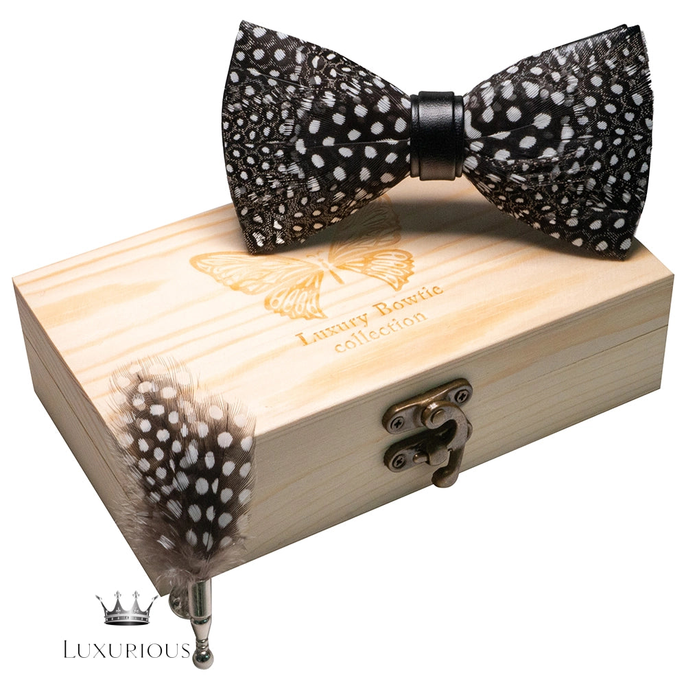 Handmade Luxury Feather Bow Tie Gift Set + Box Luxurious Weddings