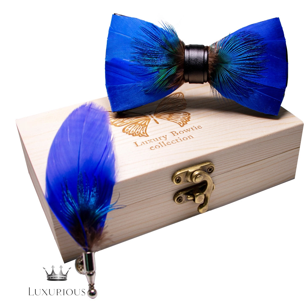 Handmade Luxury Feather Bow Tie Gift Set + Box Luxurious Weddings