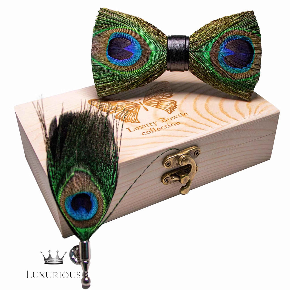 Handmade Luxury Feather Bow Tie Gift Set + Box Luxurious Weddings