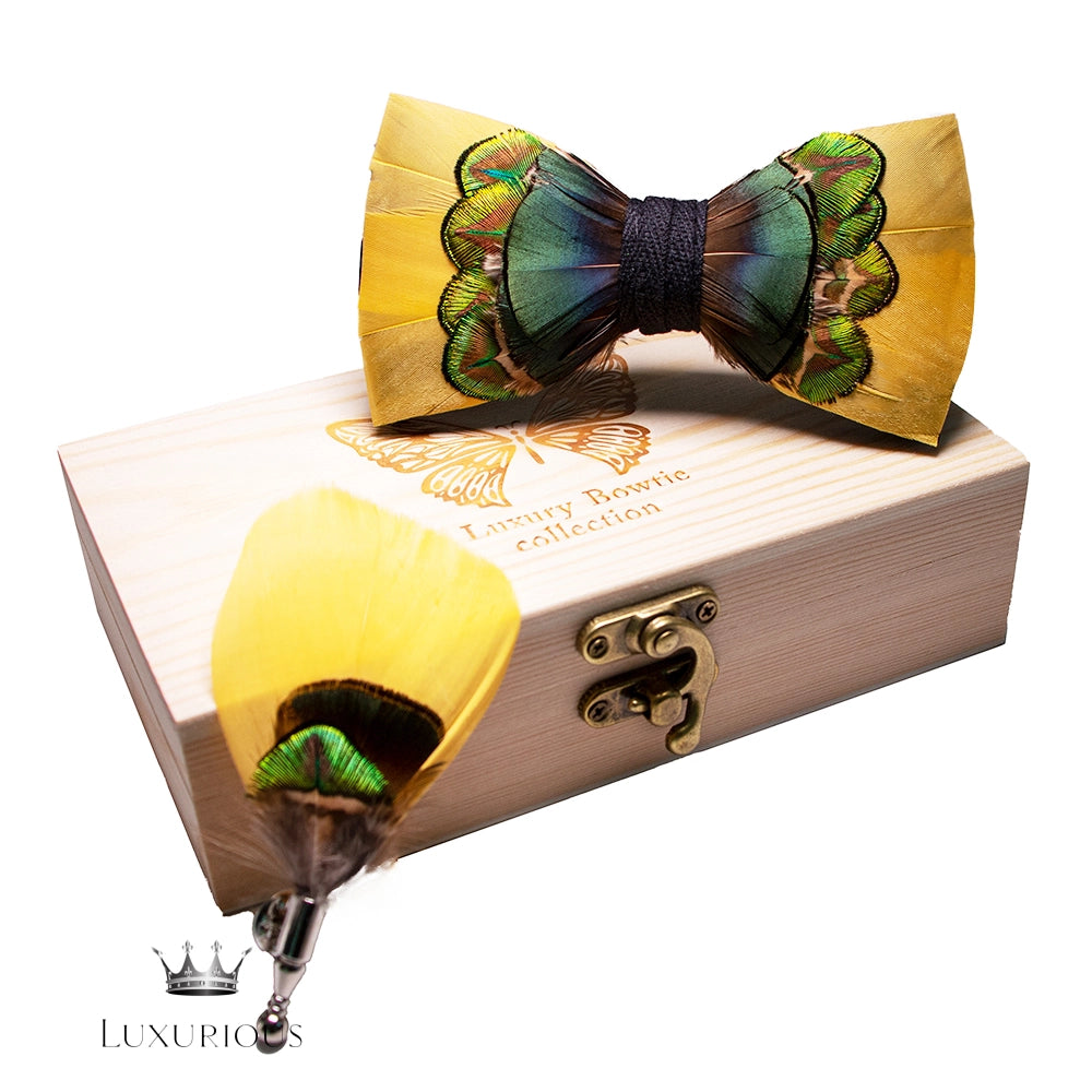 Handmade Luxury Feather Bow Tie Gift Set + Box Luxurious Weddings