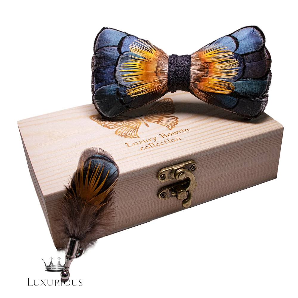 Handmade Luxury Feather Bow Tie Gift Set + Box Luxurious Weddings