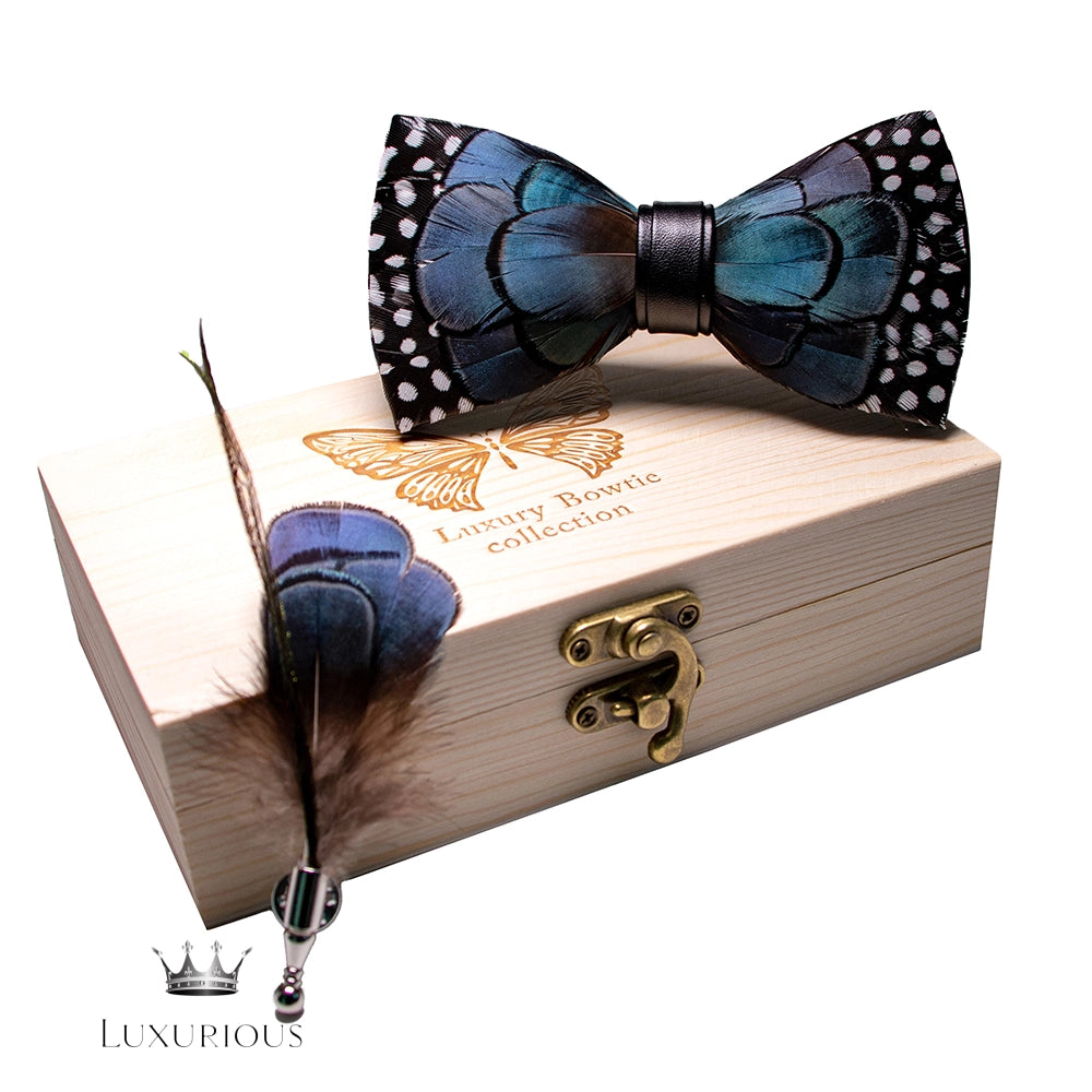 Handmade Luxury Feather Bow Tie Gift Set + Box Luxurious Weddings