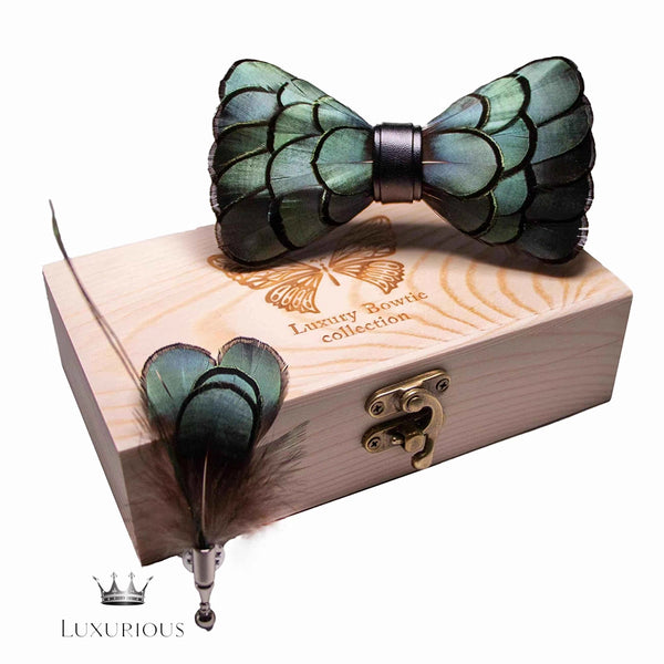 Handmade Luxury Feather Bow Tie Gift Set + Box Luxurious Weddings