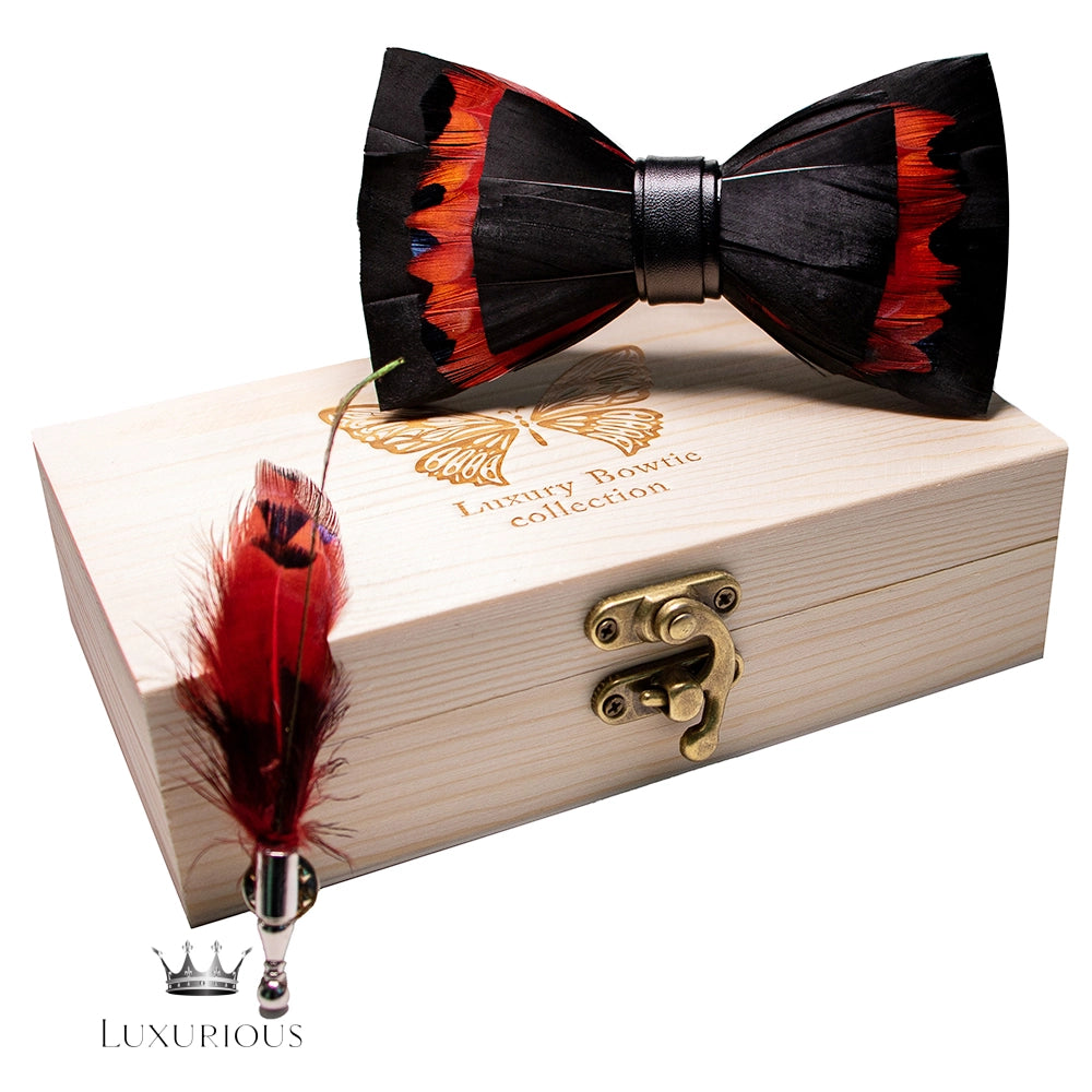 Handmade Luxury Feather Bow Tie Gift Set + Box Luxurious Weddings