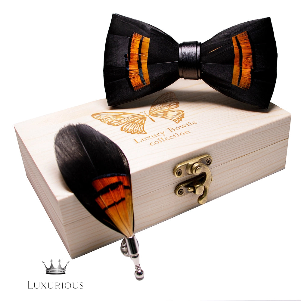 Handmade Luxury Feather Bow Tie Gift Set + Box Luxurious Weddings