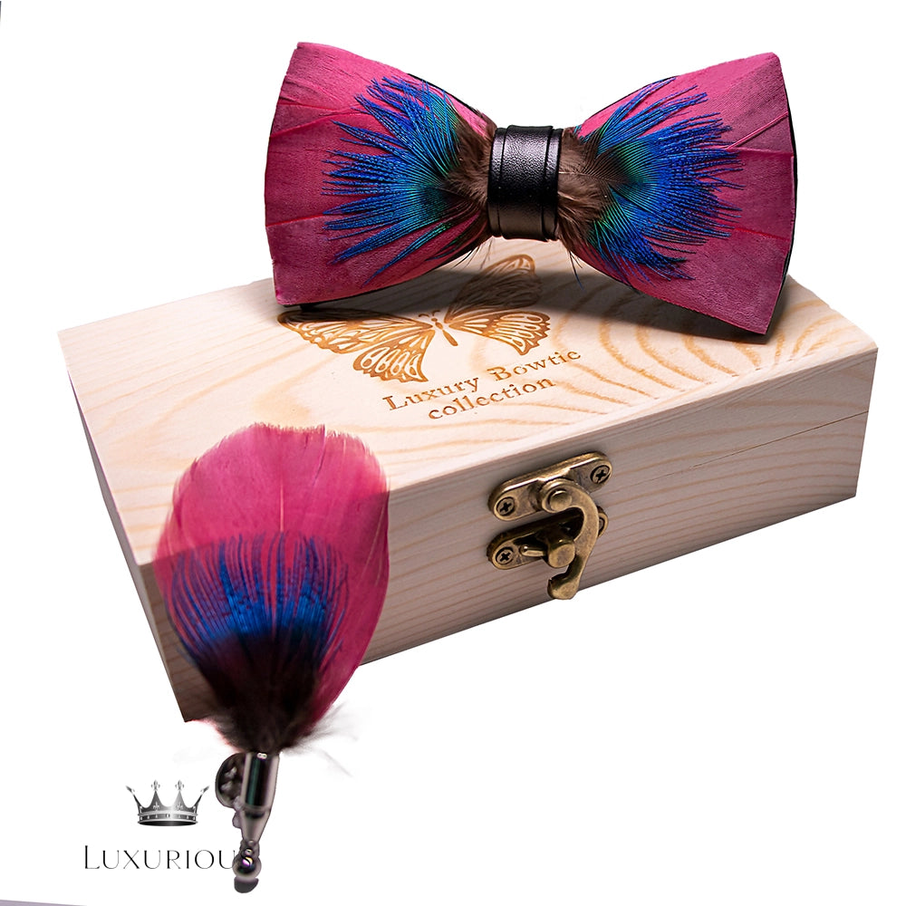 Handmade Luxury Feather Bow Tie Gift Set + Box Luxurious Weddings