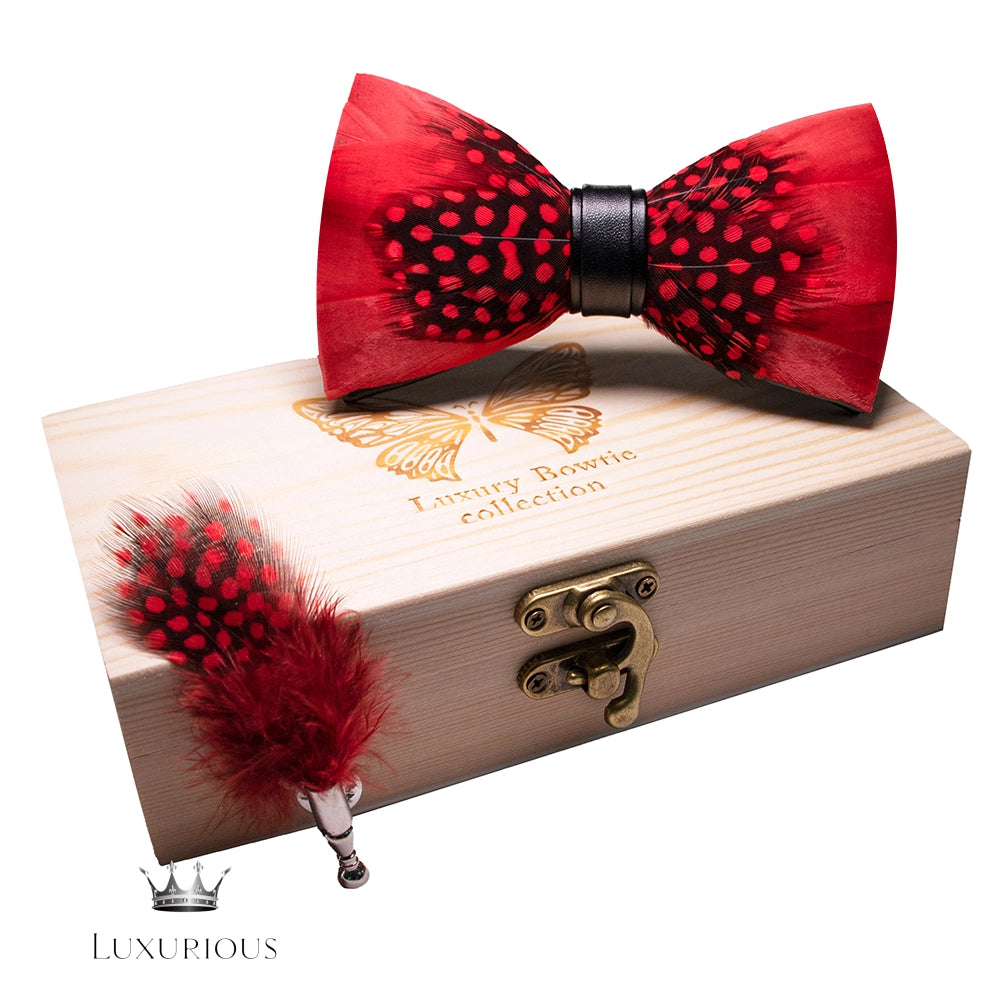 Handmade Luxury Feather Bow Tie Gift Set + Box Luxurious Weddings