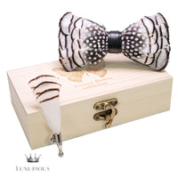 Handmade Luxury Feather Bow Tie Gift Set + Box Luxurious Weddings