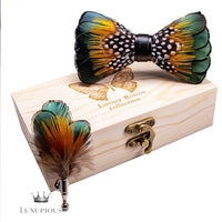 Handmade Luxury Feather Bow Tie Gift Set + Box Luxurious Weddings