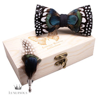 Handmade Luxury Feather Bow Tie Gift Set + Box Luxurious Weddings