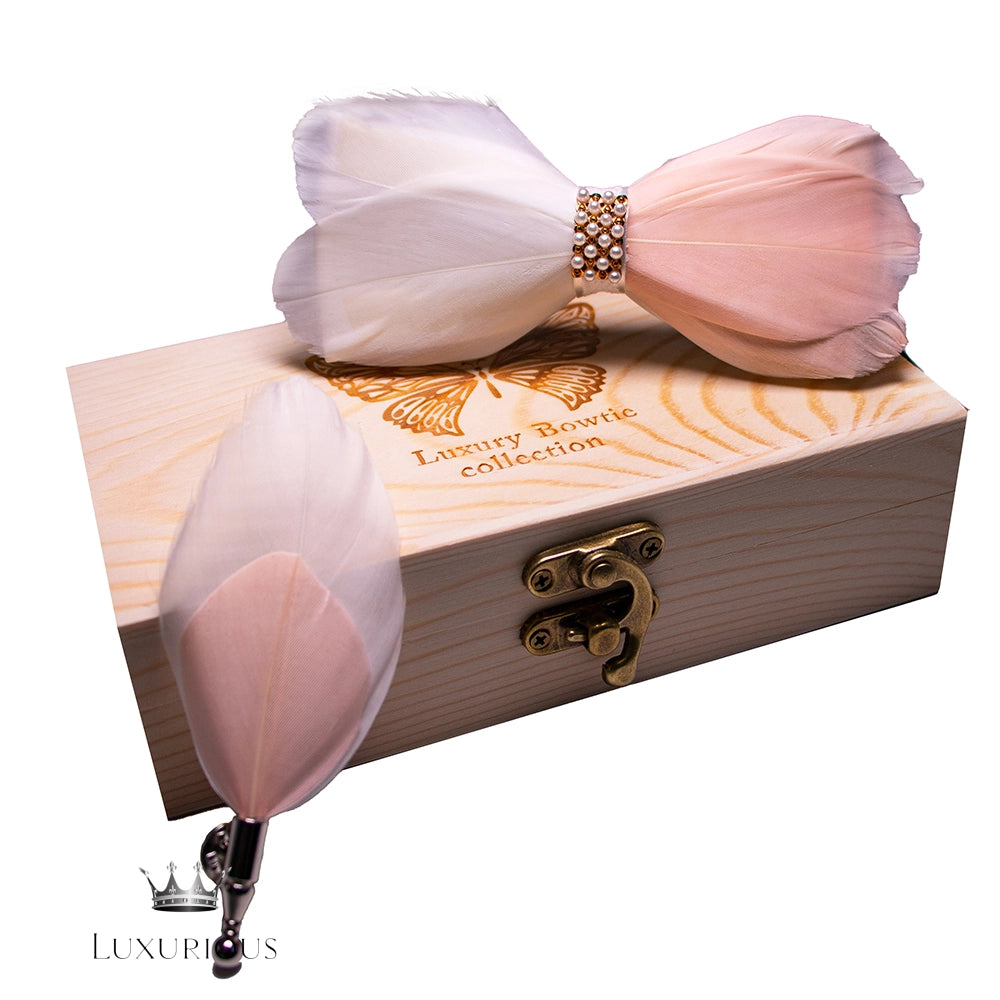 Handmade Luxury Feather Bow Tie Gift Set + Box Luxurious Weddings