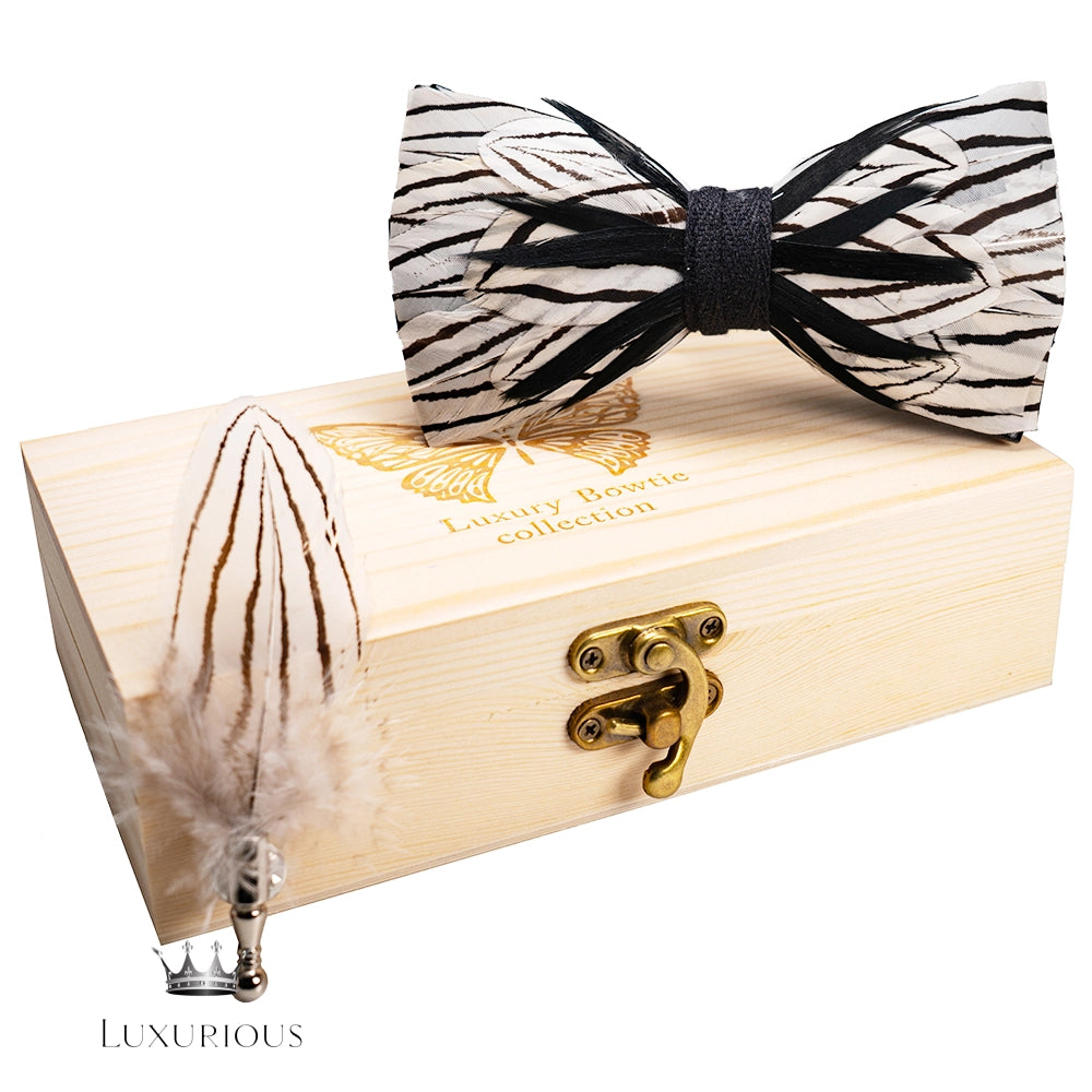 Handmade Luxury Feather Bow Tie Gift Set + Box Luxurious Weddings