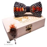 Handmade Luxury Feather Bow Tie Gift Set + Box Luxurious Weddings