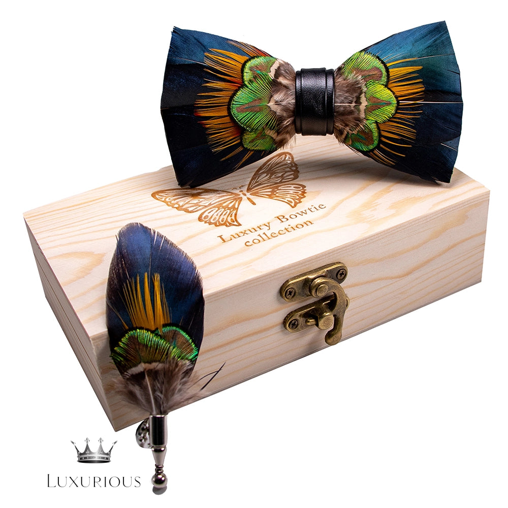 Handmade Luxury Feather Bow Tie Gift Set + Box Luxurious Weddings