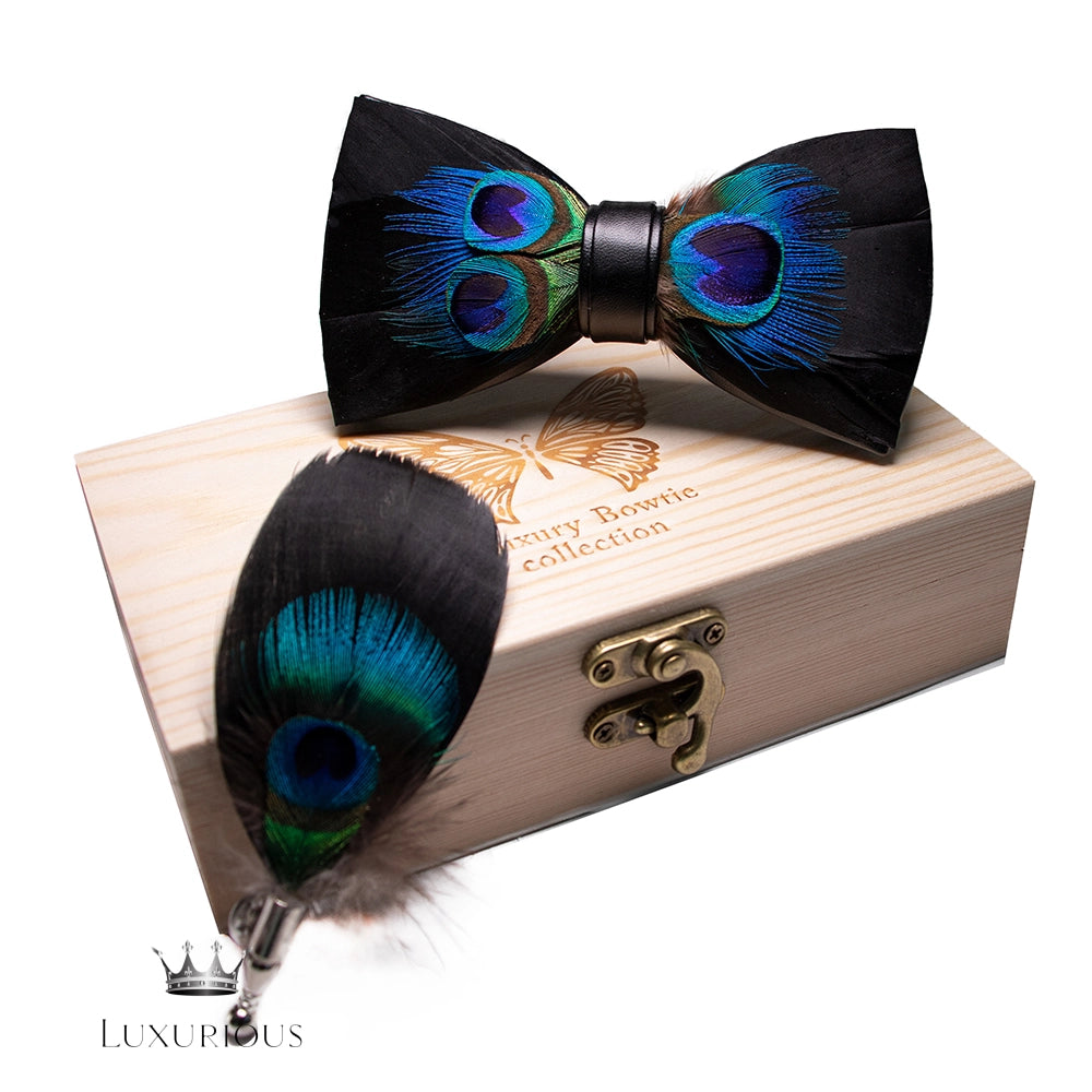 Handmade Luxury Feather Bow Tie Gift Set + Box Luxurious Weddings