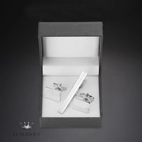 Men's Copper Laser Line Tie Clip Cufflink Set Luxurious Weddings