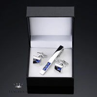 Men's Copper Tie Clip Cufflink Set with Blue Crystals Cufflinks Luxurious Weddings