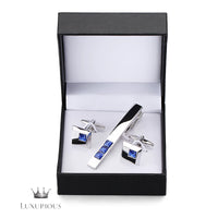 Men's Copper Tie Clip Cufflink Set with Blue Crystals Cufflinks Luxurious Weddings