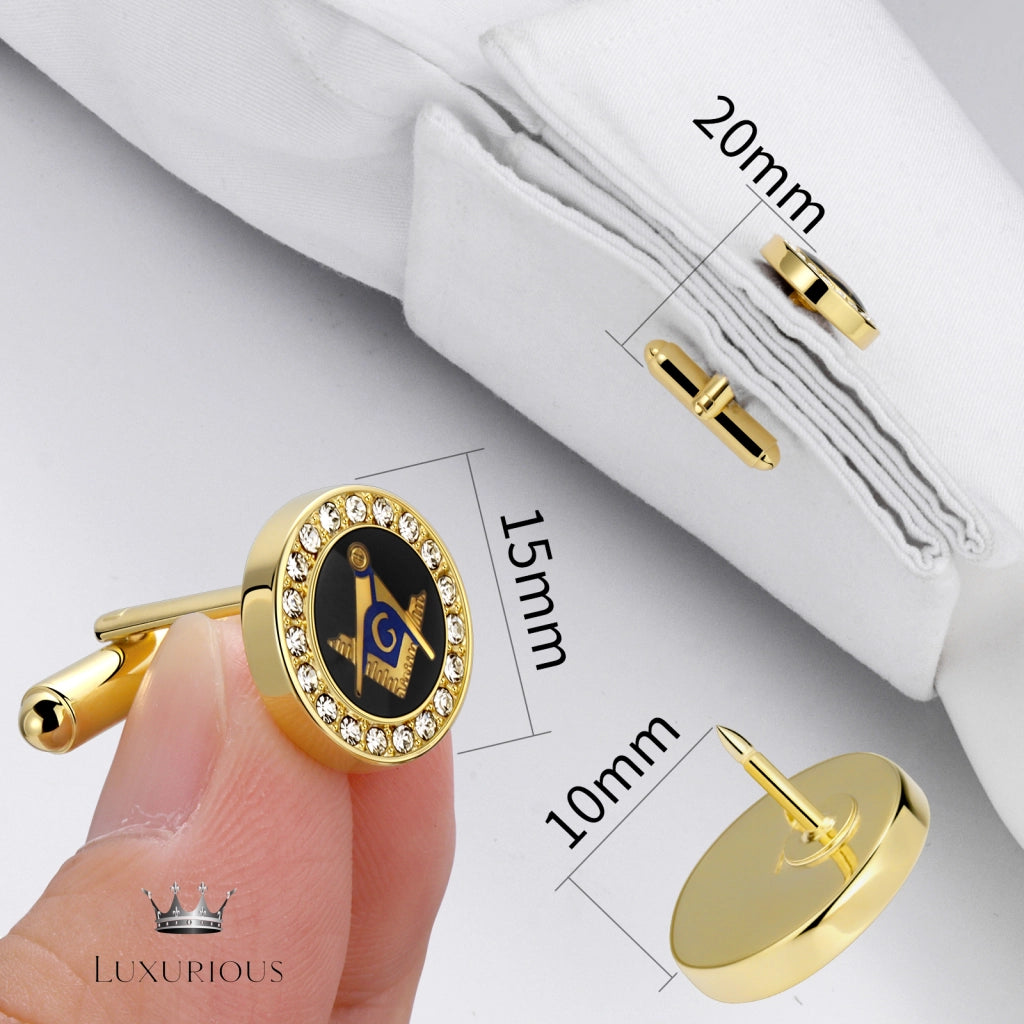 Masonic Tie Clip & Cufflinks Set - 18K Gold Gift for Men Luxurious Weddings