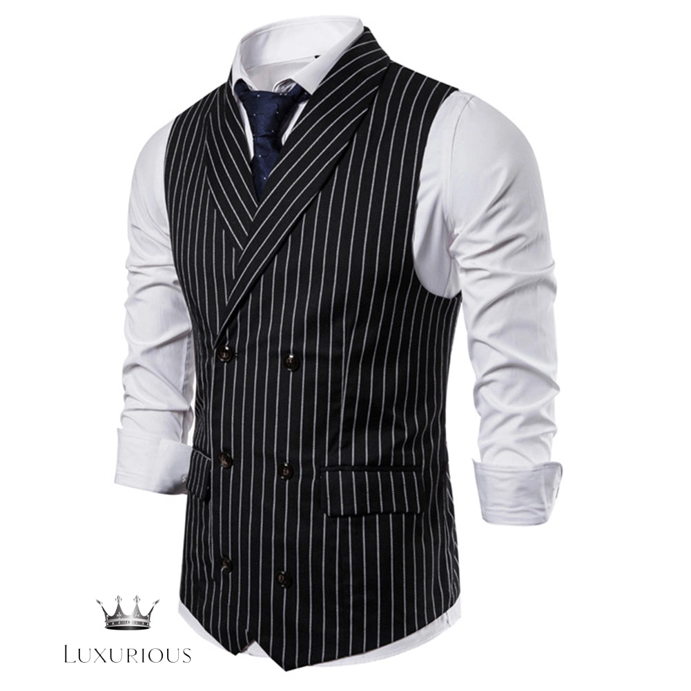 Slim Fit Striped Double Breasted Vest Waistcoat