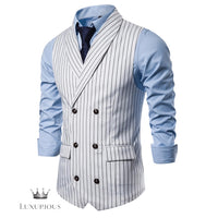 Slim Fit Striped Double Breasted Vest Waistcoat