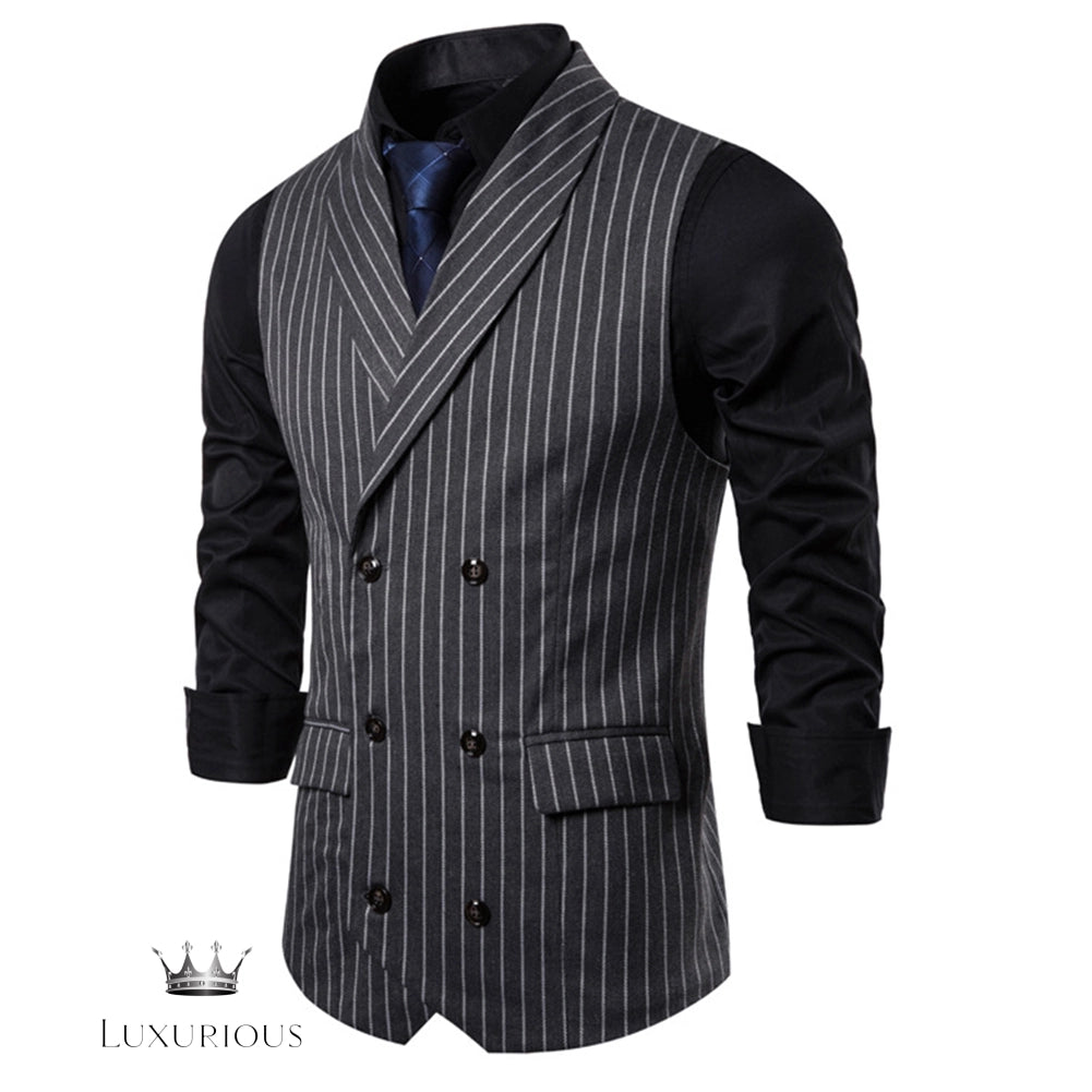 Slim Fit Striped Double Breasted Vest Waistcoat