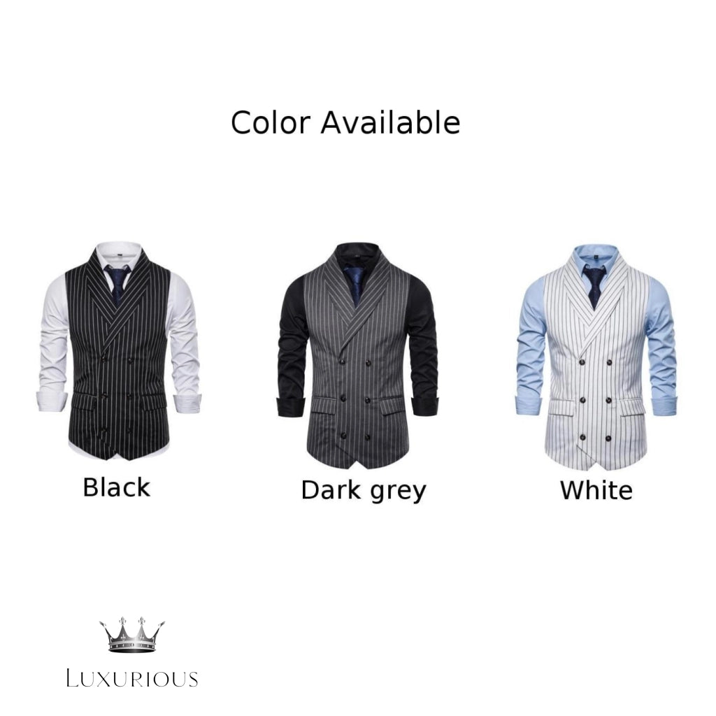 Slim Fit Striped Double Breasted Vest Waistcoat