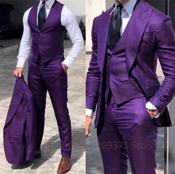 Purple 3-Piece Men's Business Suit - Groom Wedding Tuxedo Men's Clothing Luxurious Weddings