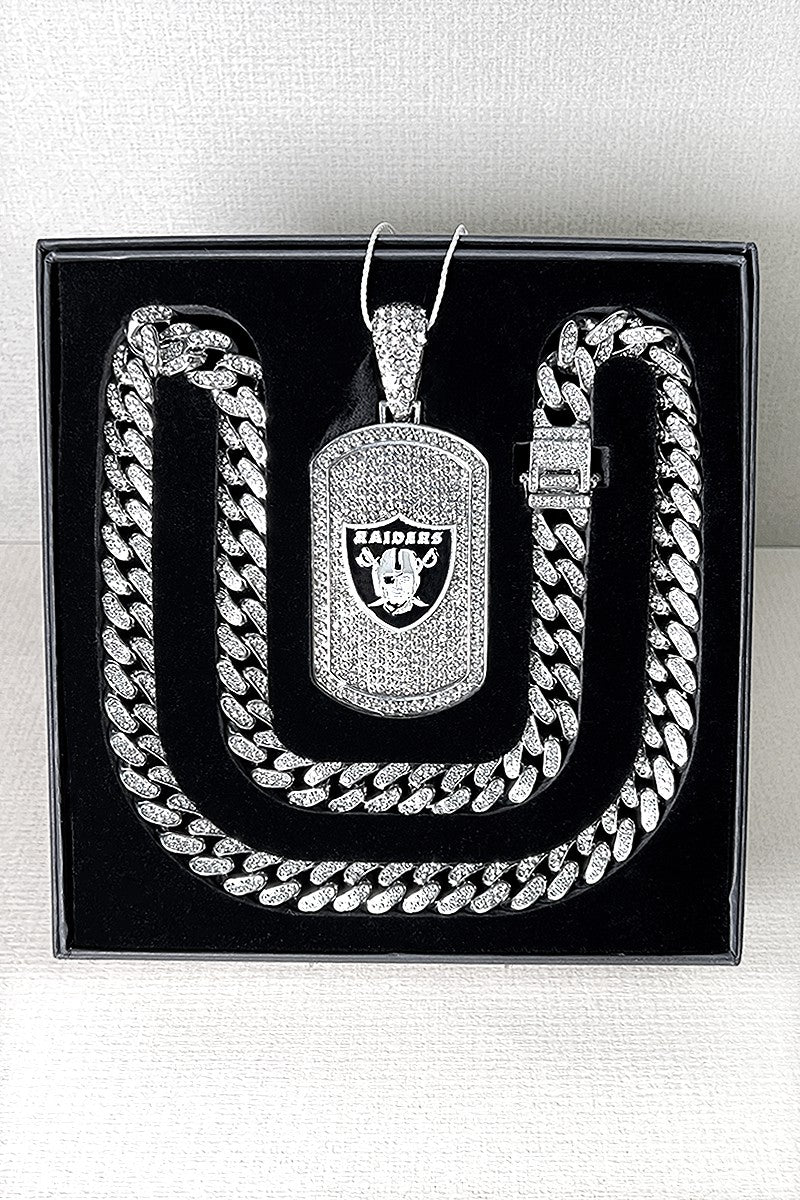 Las Vegas Raiders Bling Dog Tag Necklace Jewellery Luxurious Weddings