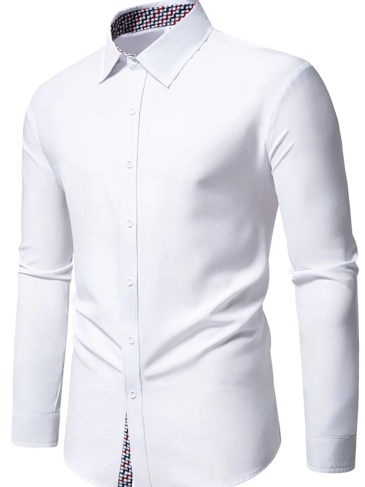 Men's Button-Down Shirt with Checkered Contrast Trim Shirt Luxurious Weddings